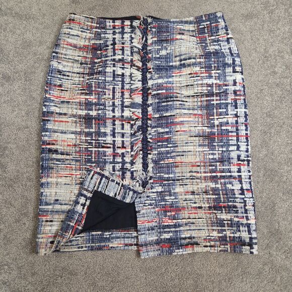WORTH New York Women's Pencil Straight Skirt Size 6 Tweed Fringe Americana - Picture 14 of 15
